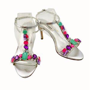 Dune London Women's Heels Dress Shoes 5M Willma Silver w/ Sparkly Faux Gemstones